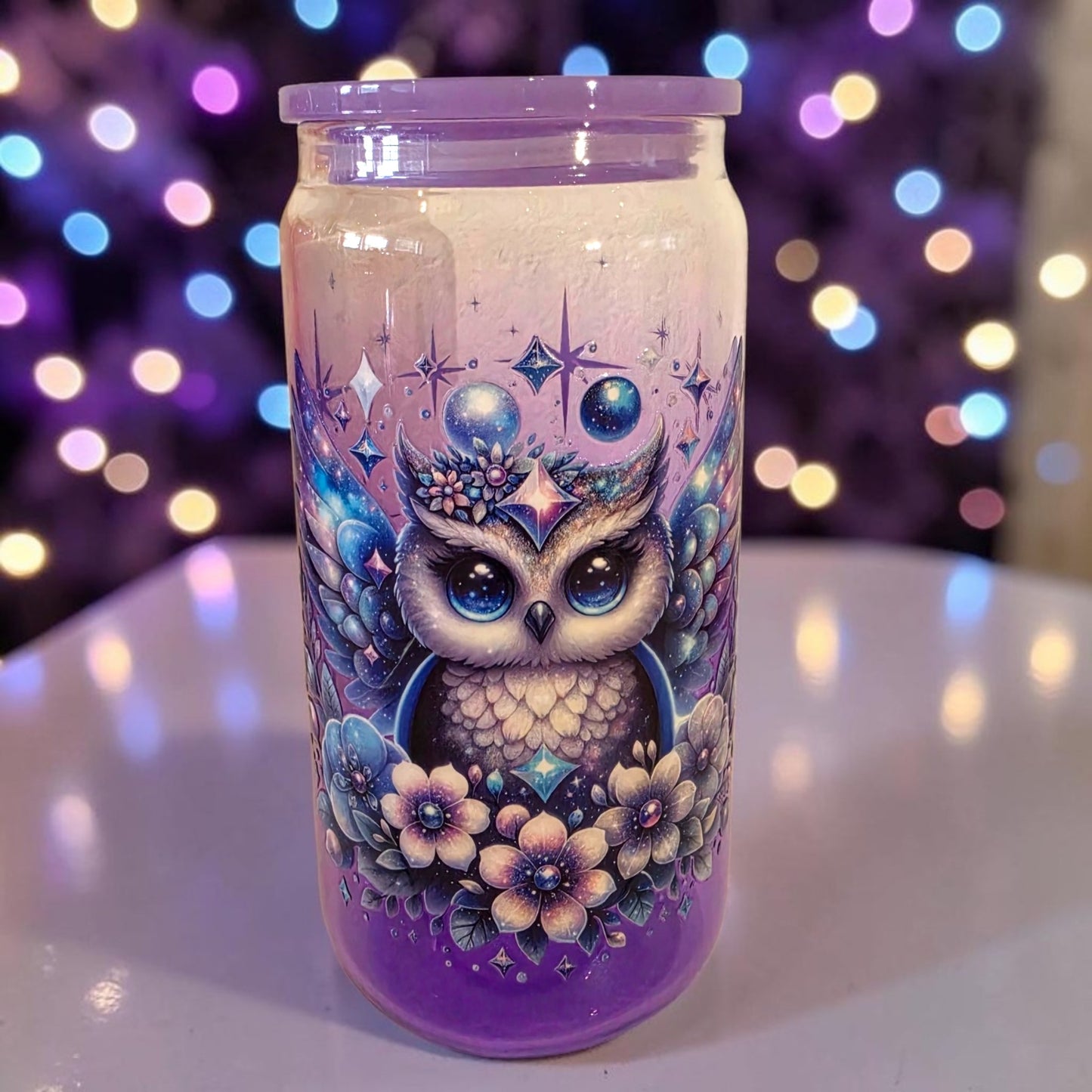 Glas lila Eule