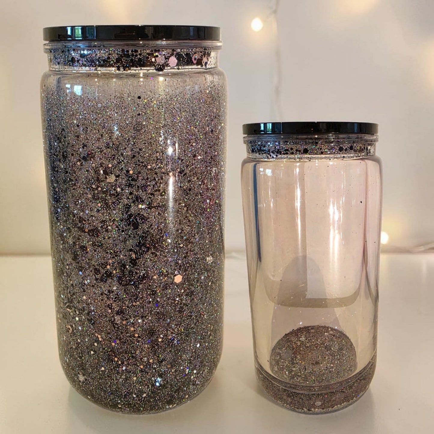 Glitzerbecher Schwarz/Silber